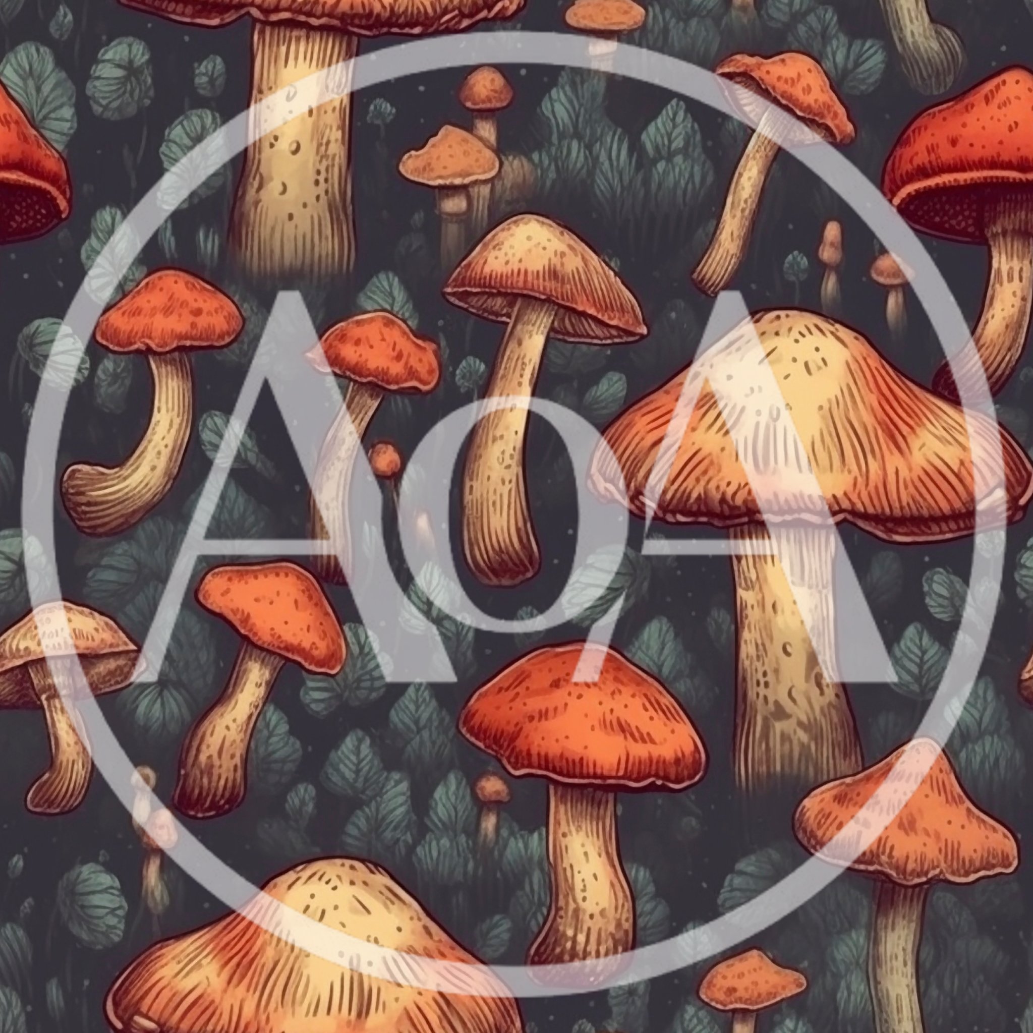 Seamless Pattern Of Hand Drawn Orange Mushrooms