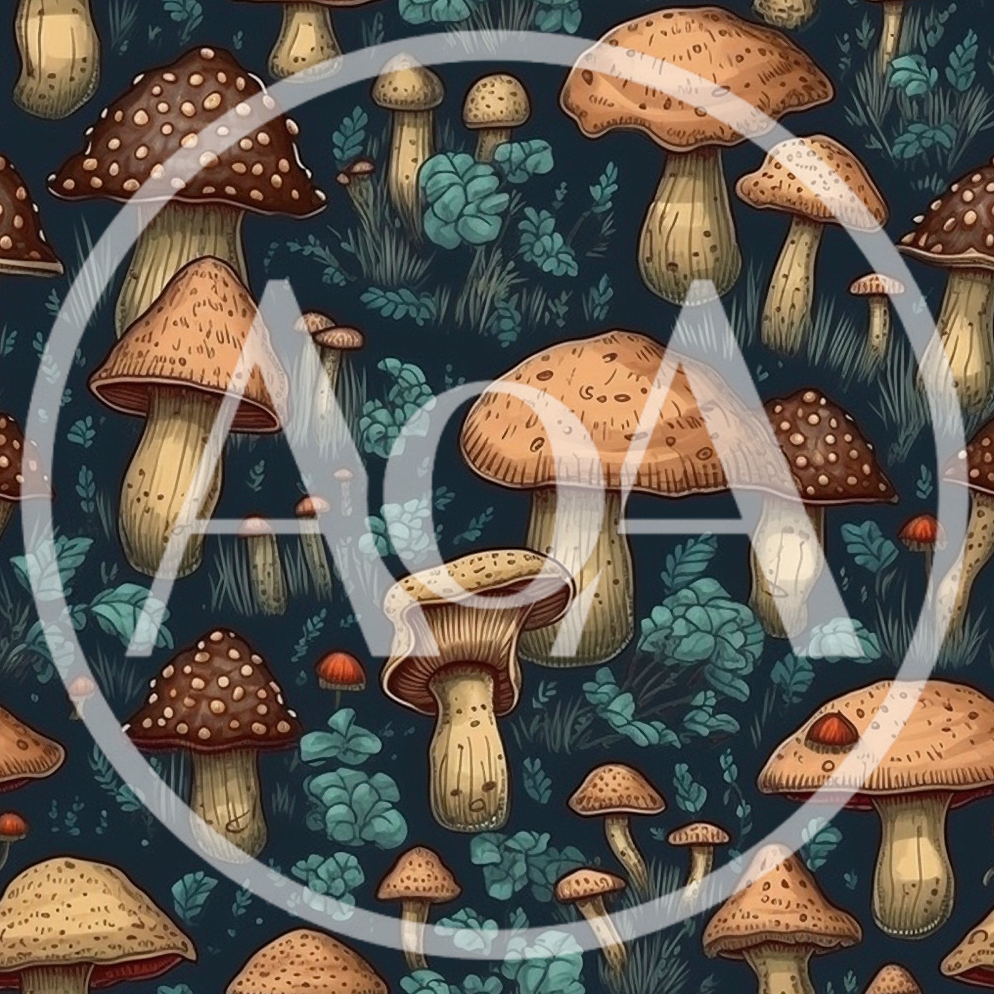 Seamless Pattern of Hand Drawn Forest Mushrooms