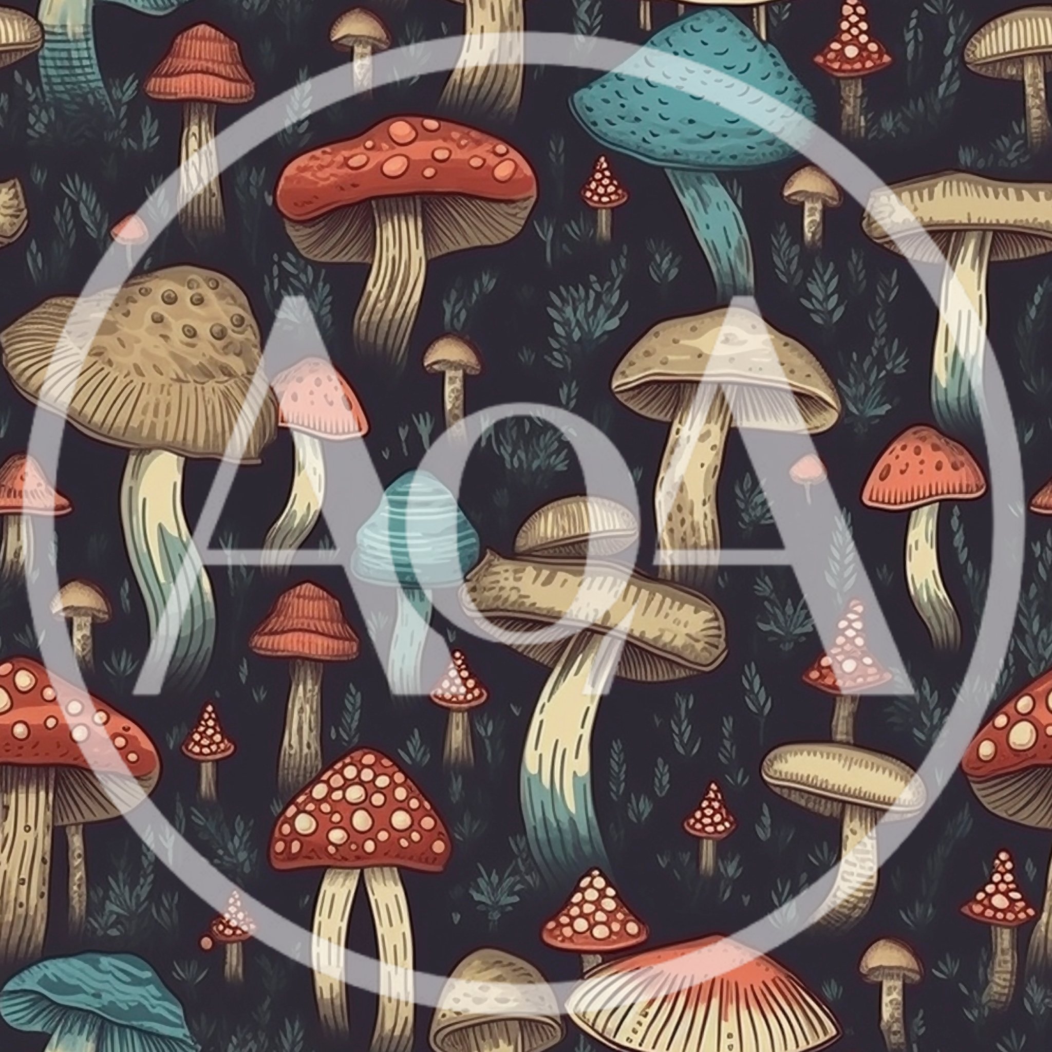 Seamless Pattern Of Colorful Forest Mushrooms