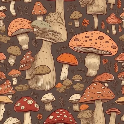 Seamless Pattern Of Hand Drawn Forest Mushrooms