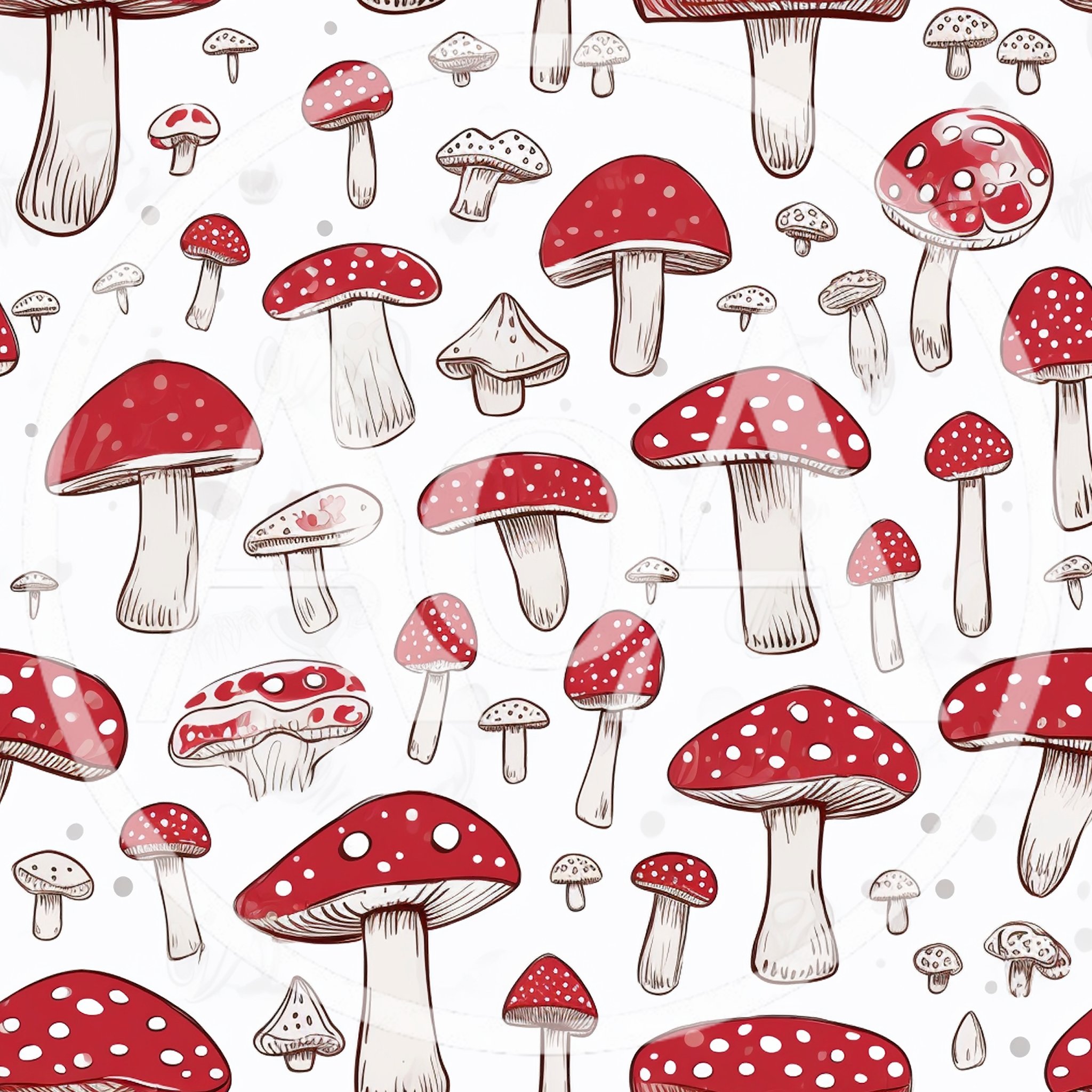 Seamless Pattern Of Hand Drawn Red Mushrooms