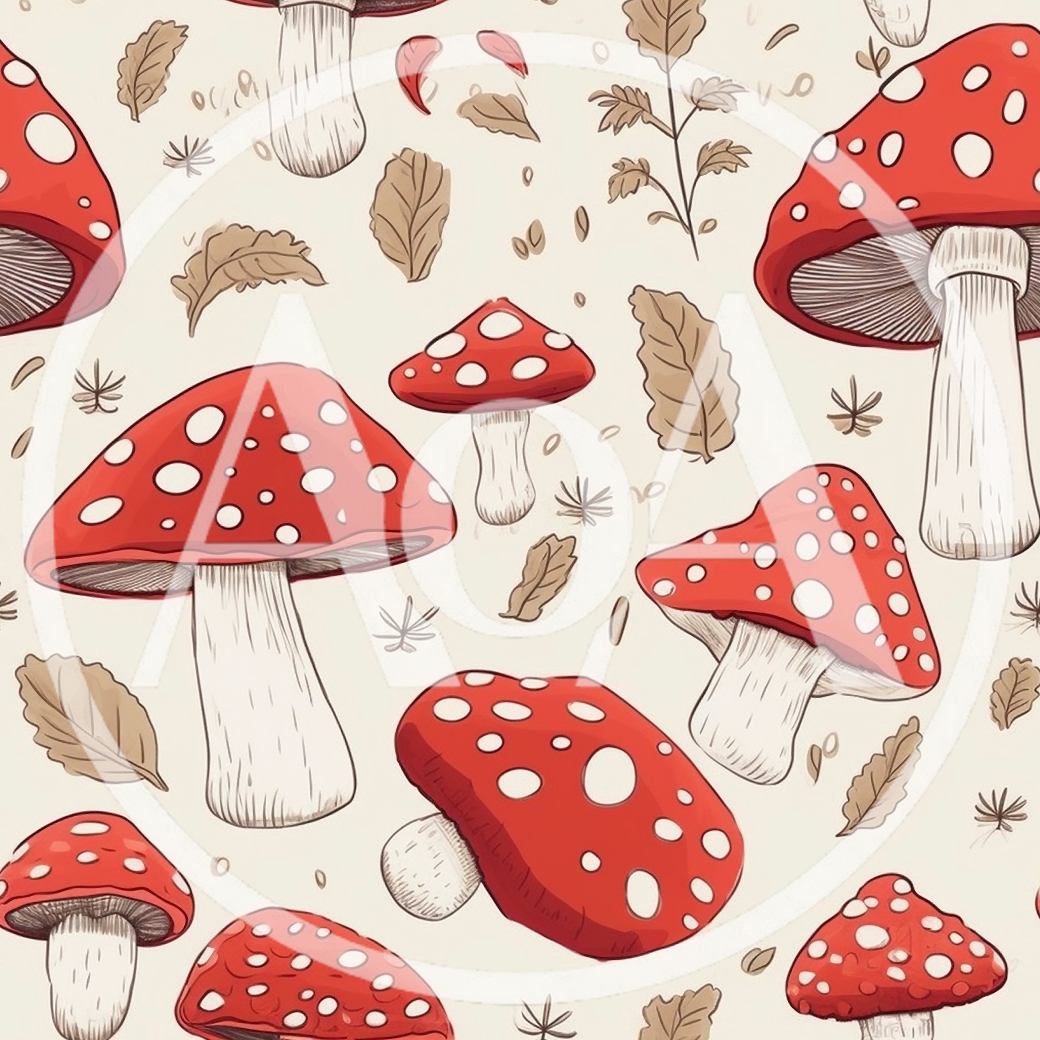 Seamless Pattern Of Red Amanita Muscaria Mushrooms