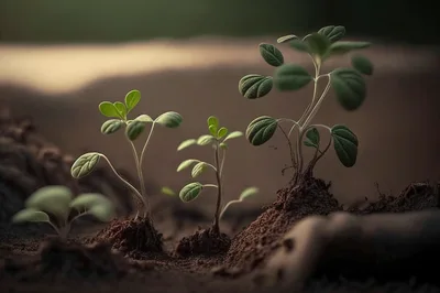Small Green Seedlings Growing In Dark Fertile Soil