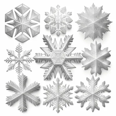Collection Of Nine Unique White 3D Snowflakes