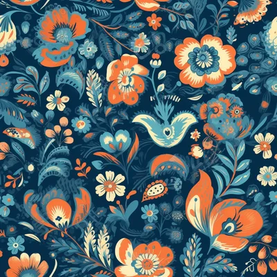 Seamless Floral Pattern With Folk Art Style