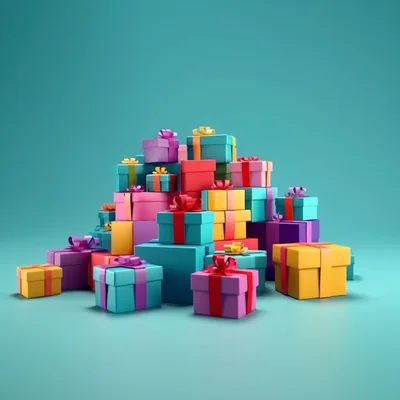 Pile Of Colorful Gift Boxes On Teal Background