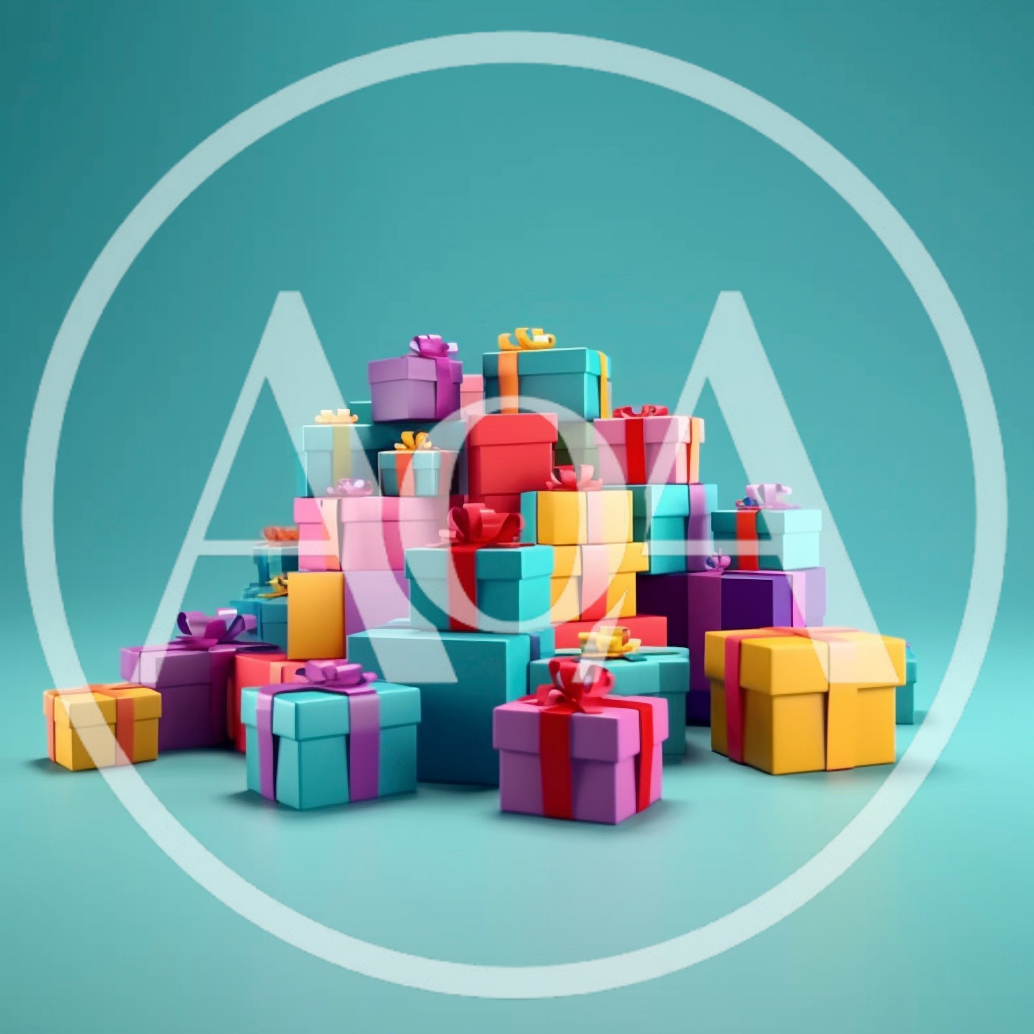 Pile Of Colorful Gift Boxes On Teal Background