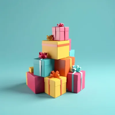 Stack of Colorful Gift Boxes on Blue Background