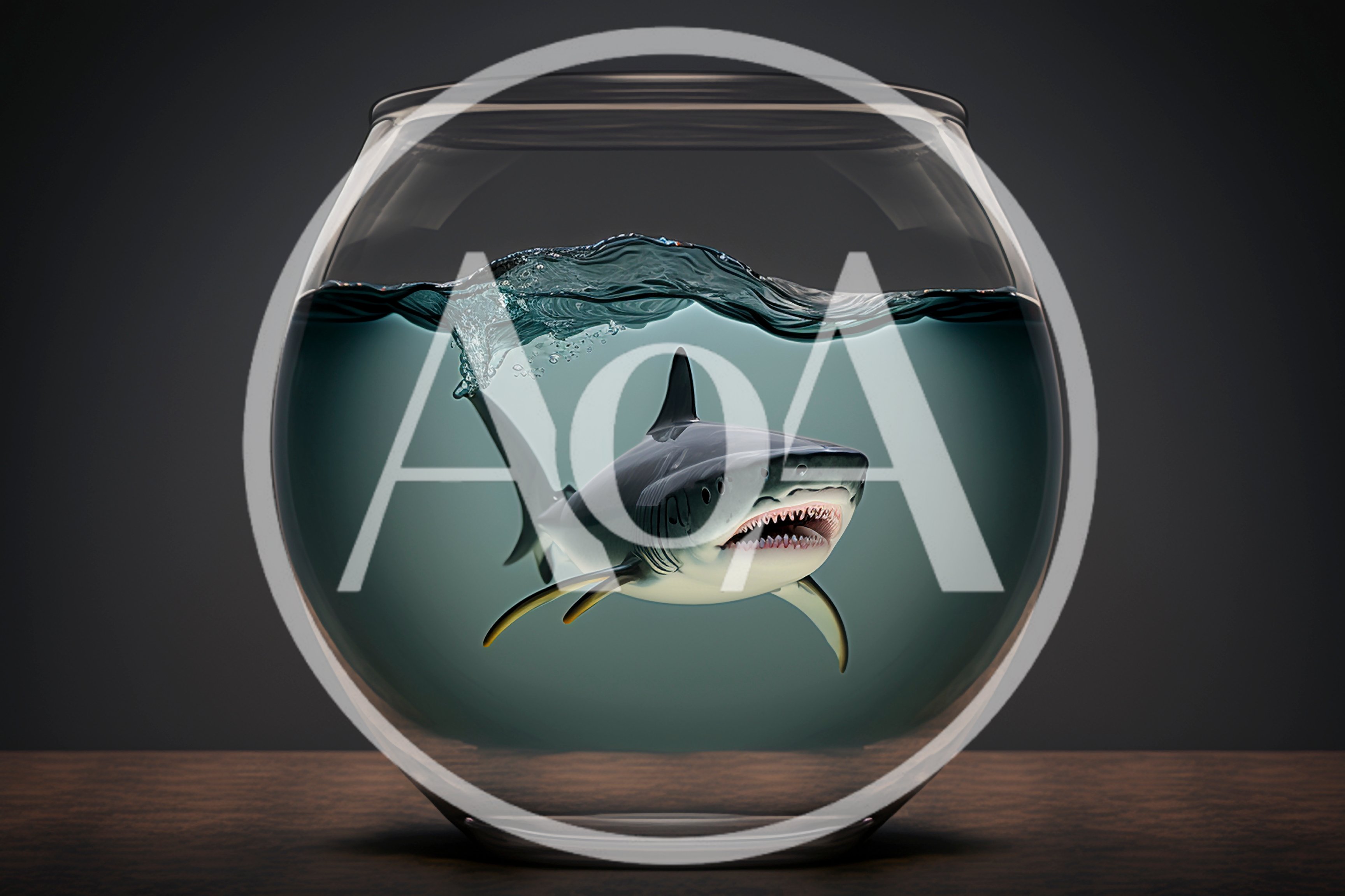 Great White Shark Swimming Inside A Glass Fishbowl
