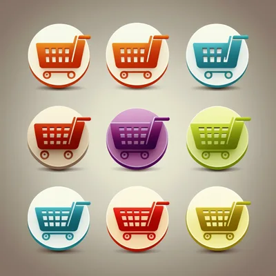 Set Of Nine Colorful Shopping Cart Icons