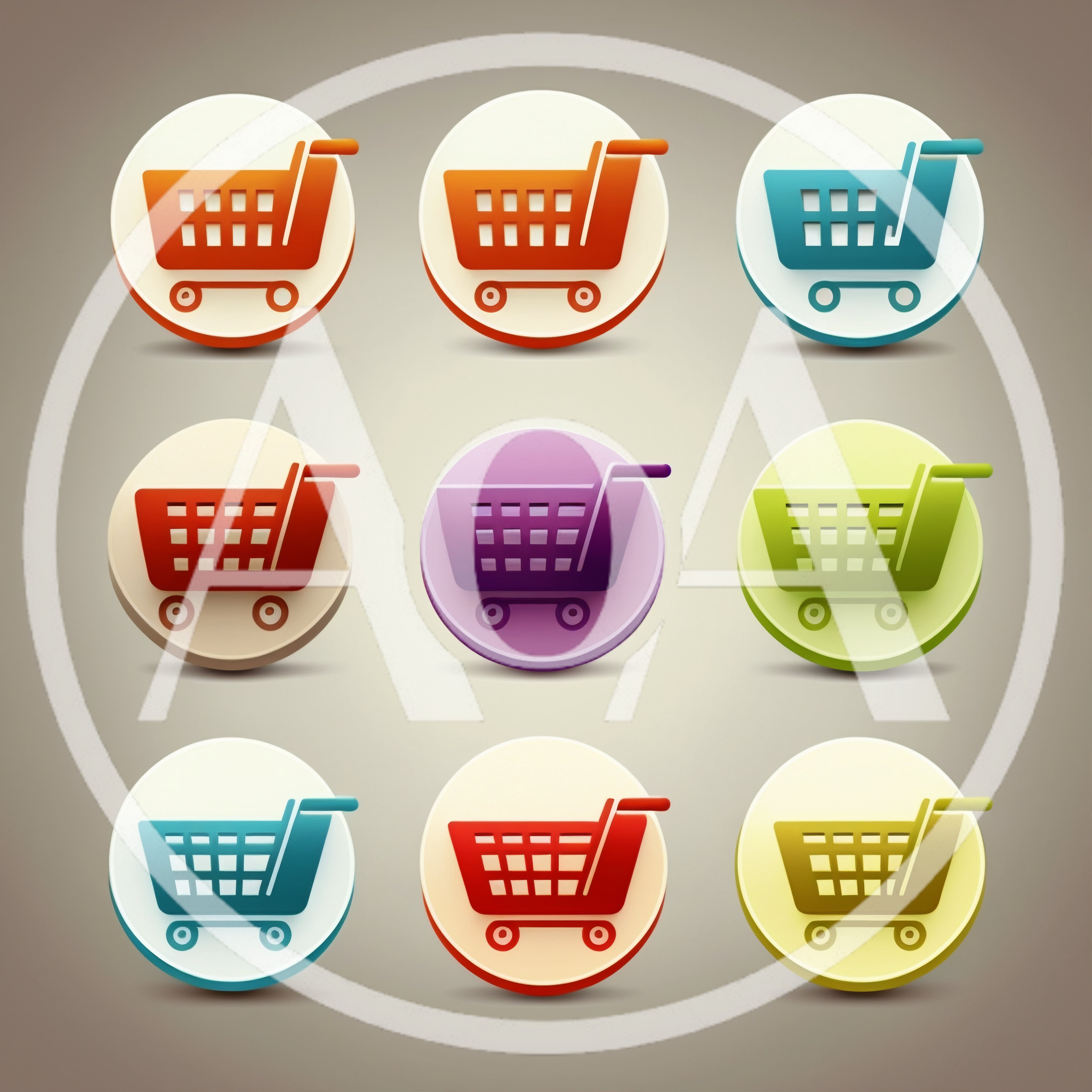 Set Of Nine Colorful Shopping Cart Icons