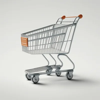 Empty Metal Shopping Cart On White Background
