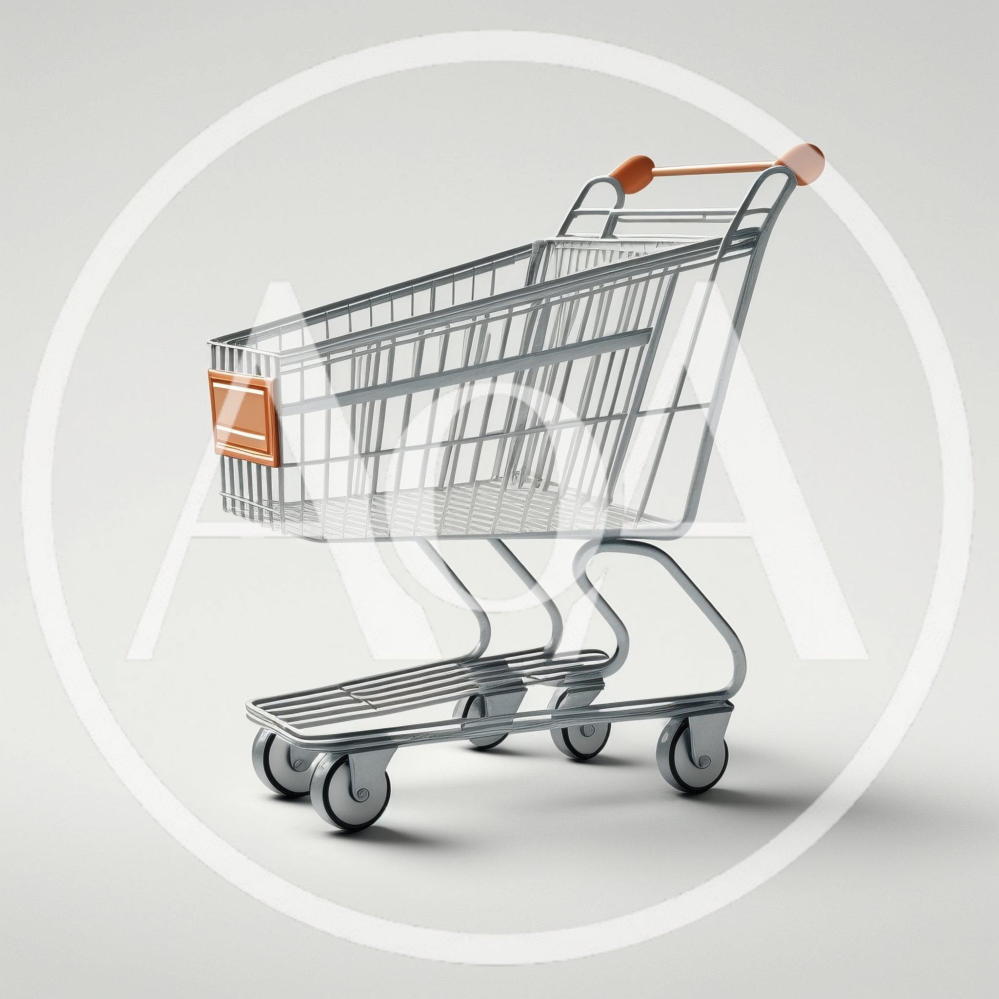 Empty Metal Shopping Cart On White Background