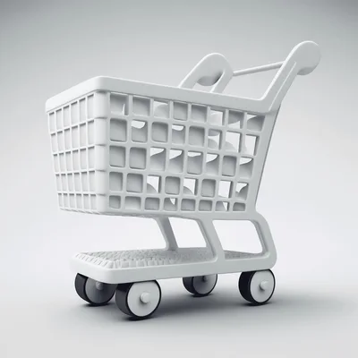Minimalist White 3D Rendered Shopping Cart