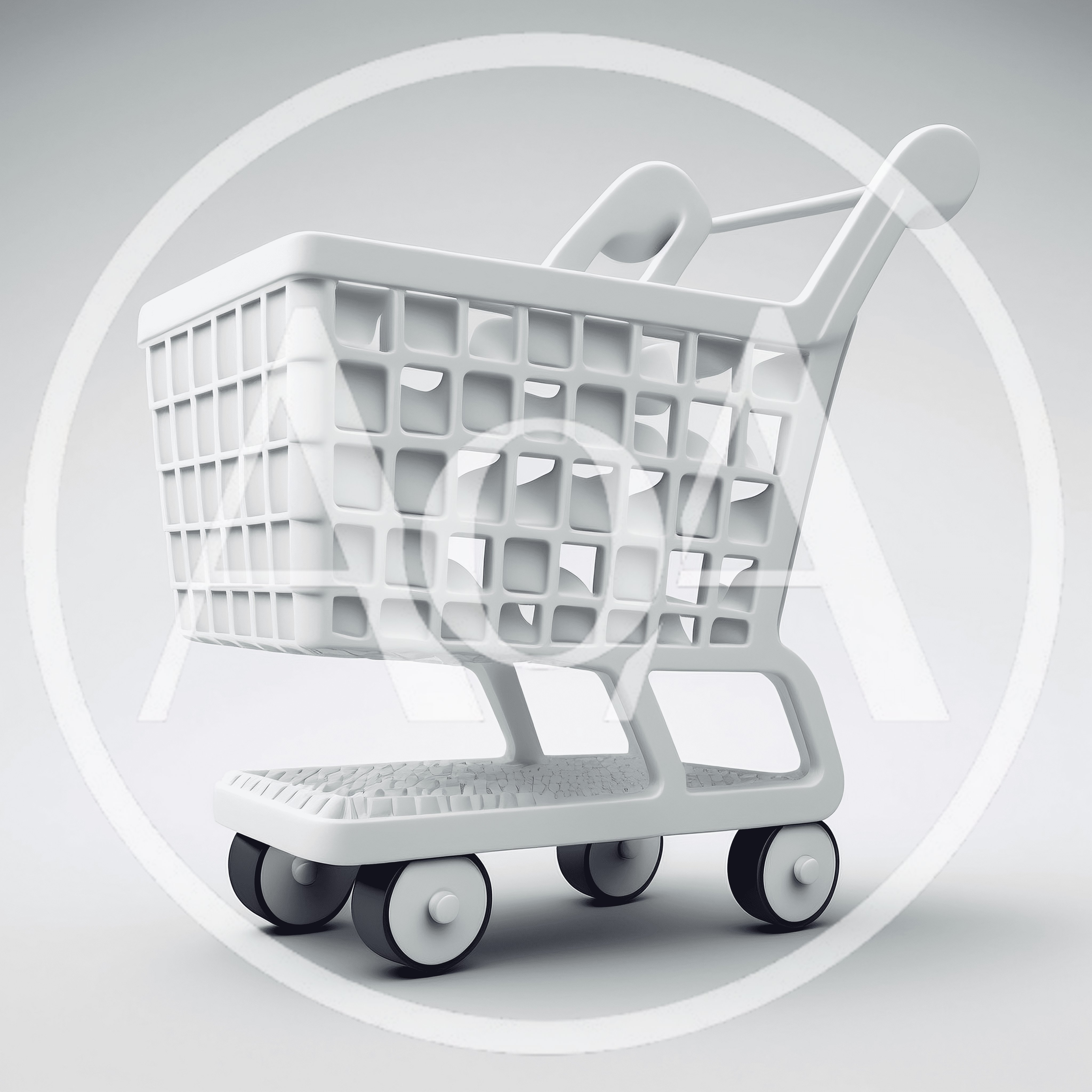 Minimalist White 3D Rendered Shopping Cart