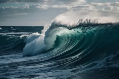 Powerful Crashing Ocean Wave In Deep Blue Water