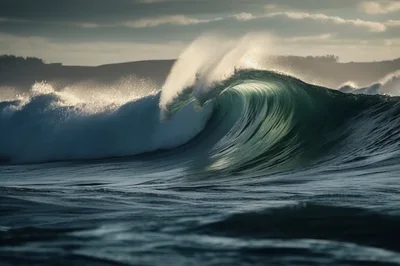 Powerful Ocean Wave Breaking At Sunset