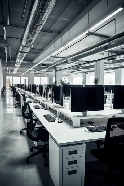 Modern Open Plan Office With Rows Of Computer Workstations