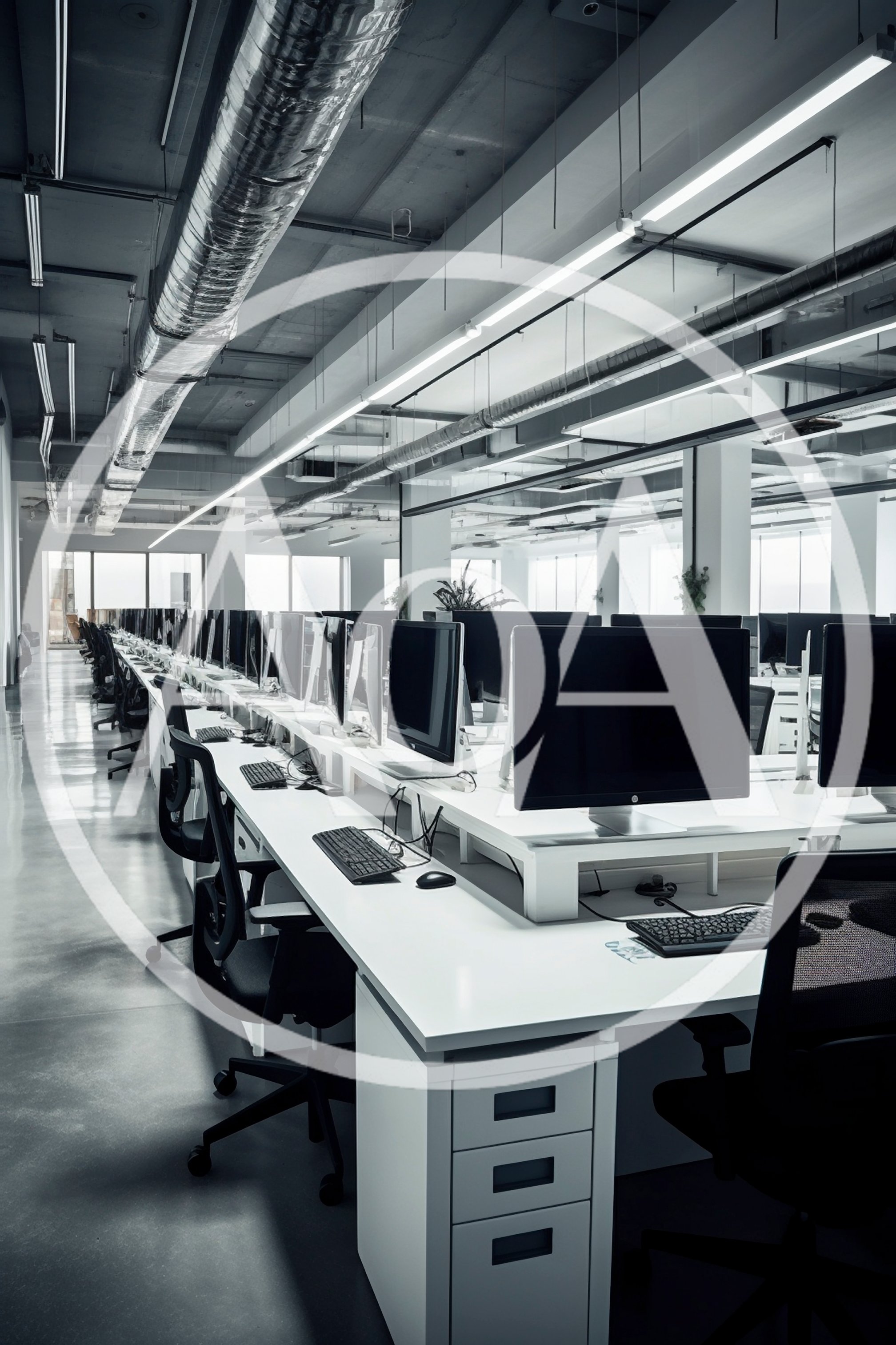 Modern Open Plan Office With Rows Of Computer Workstations