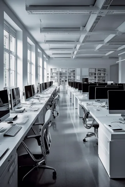 Modern Open Plan Office With Rows Of Computer Workstations
