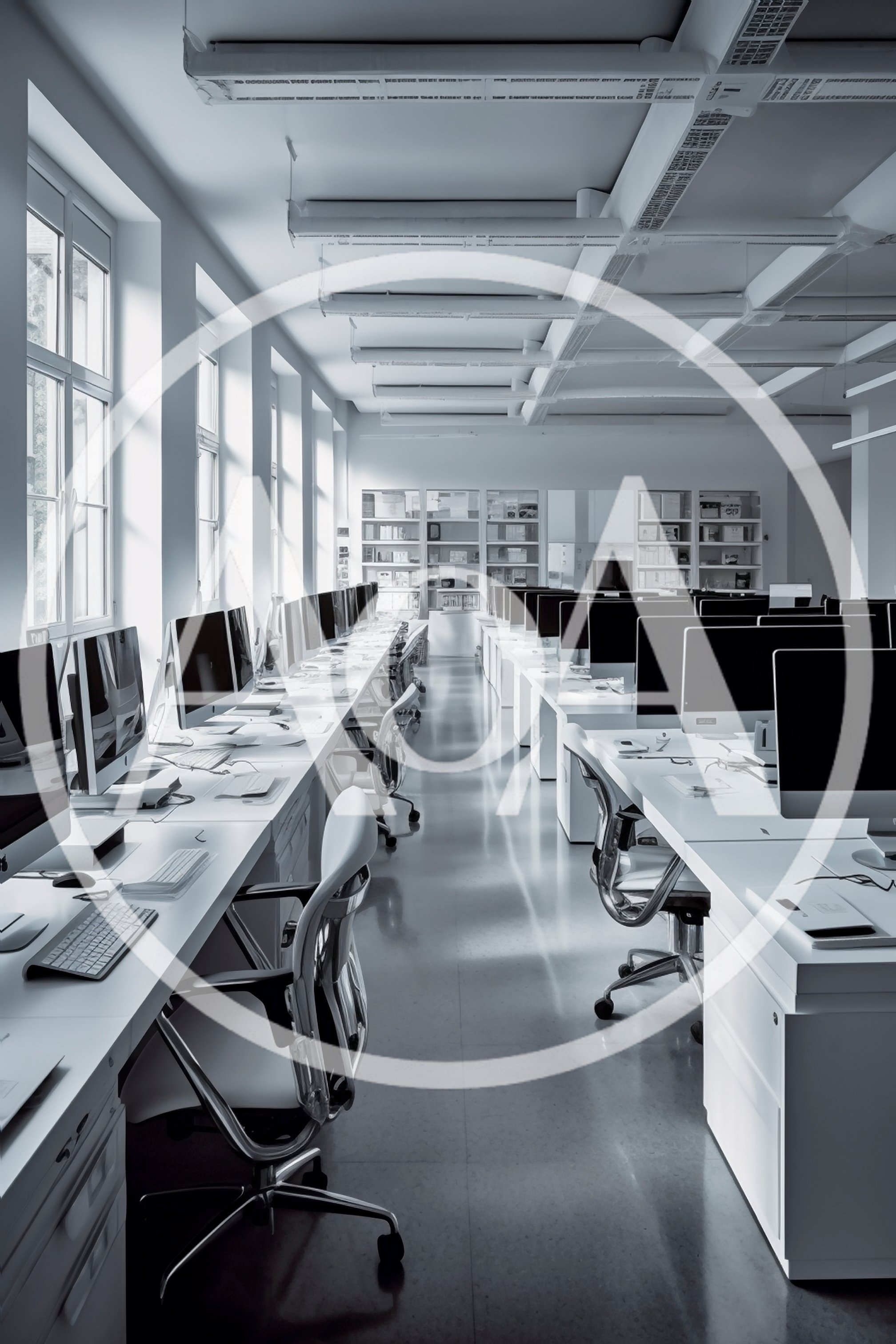 Modern Open Plan Office With Rows Of Computer Workstations