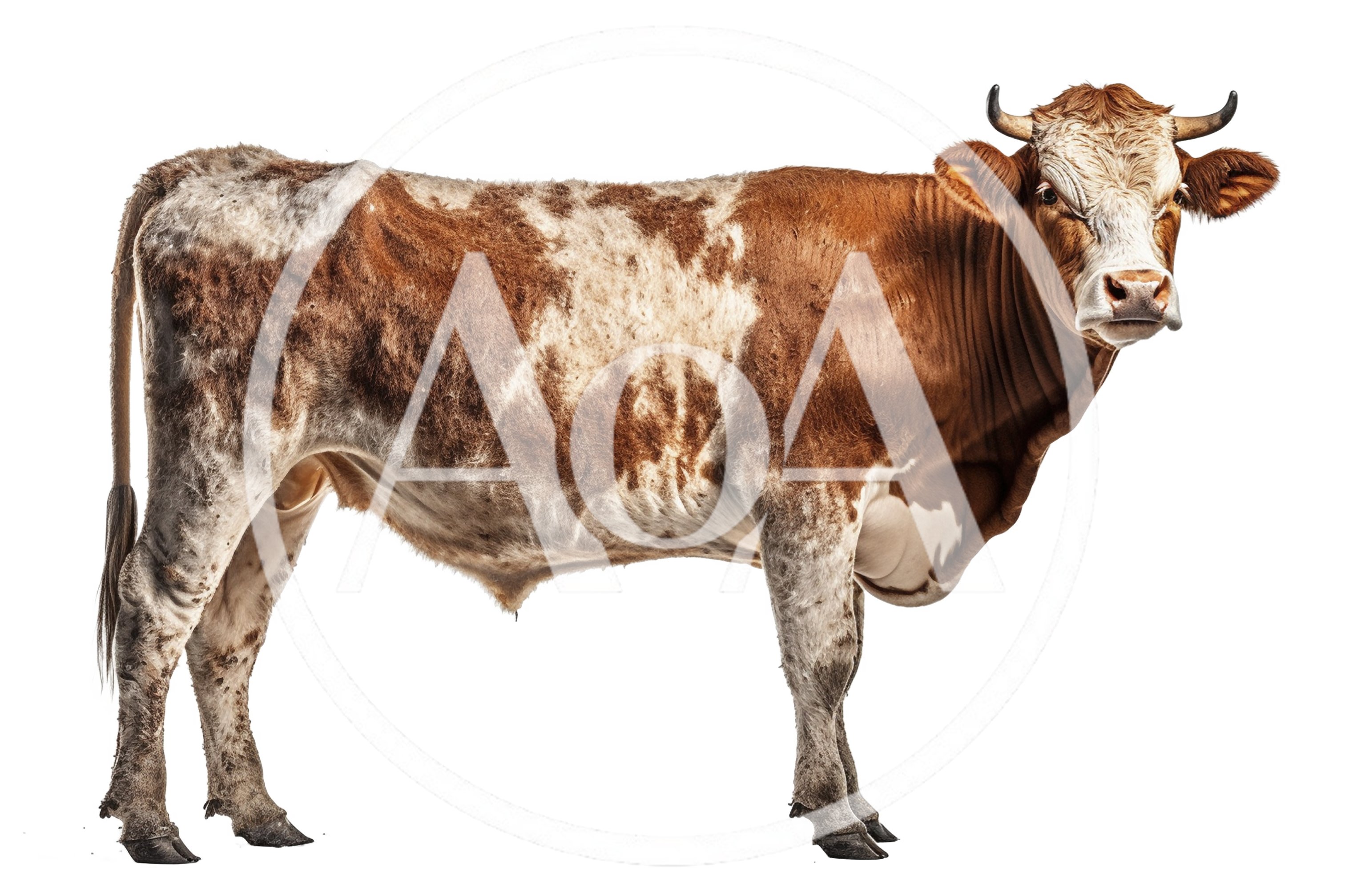 Brown and White Cow Standing Isolated