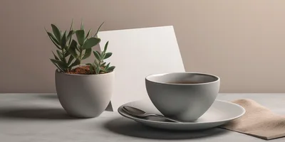 Minimalist Still Life With Potted Succulent And Coffee Cup