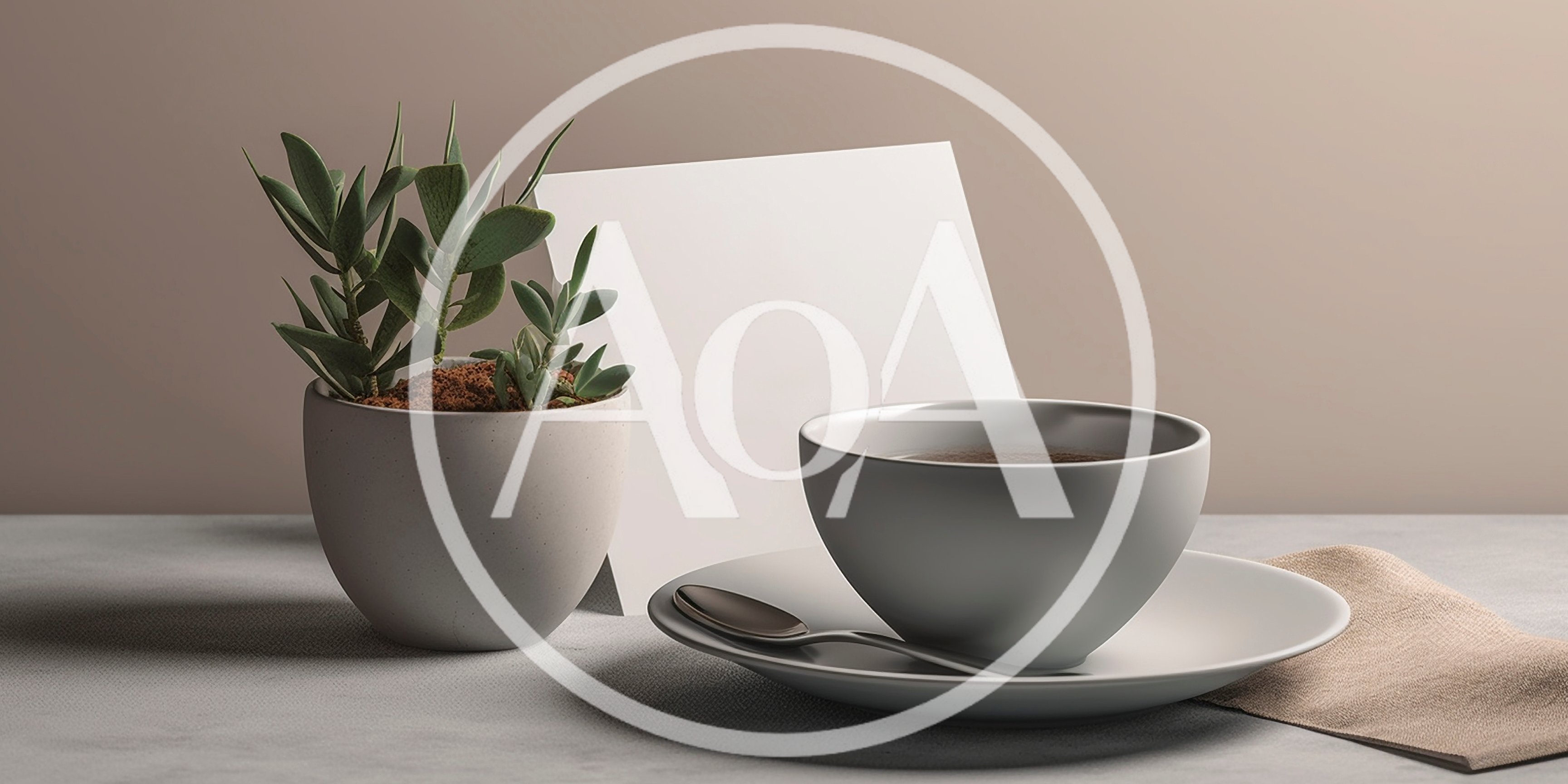 Minimalist Still Life With Potted Succulent And Coffee Cup