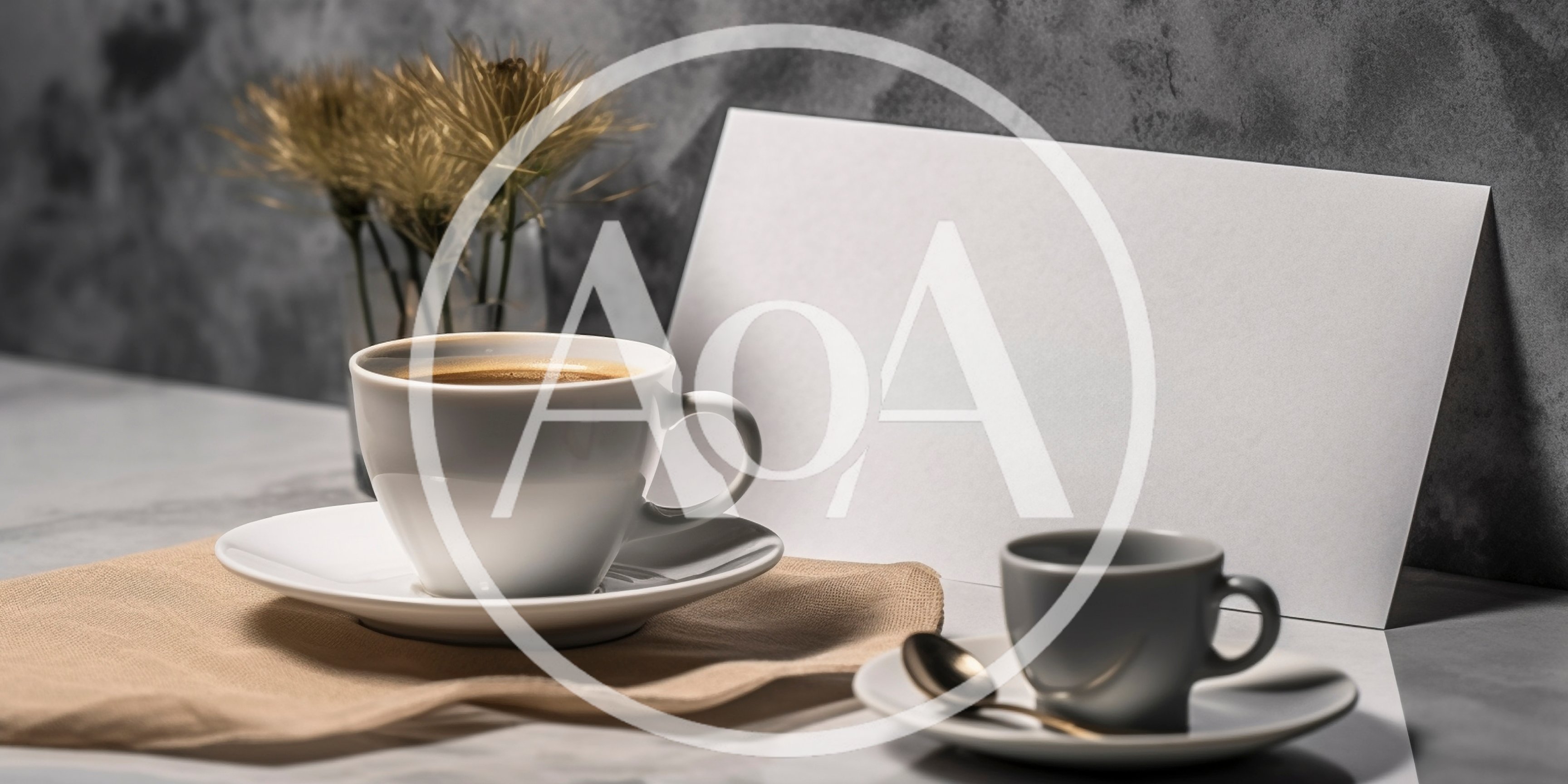 Coffee Cups With Blank Card On Marble Table