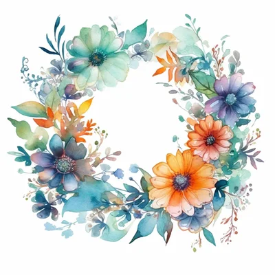 Watercolor Floral Wreath With Vibrant Spring Flowers