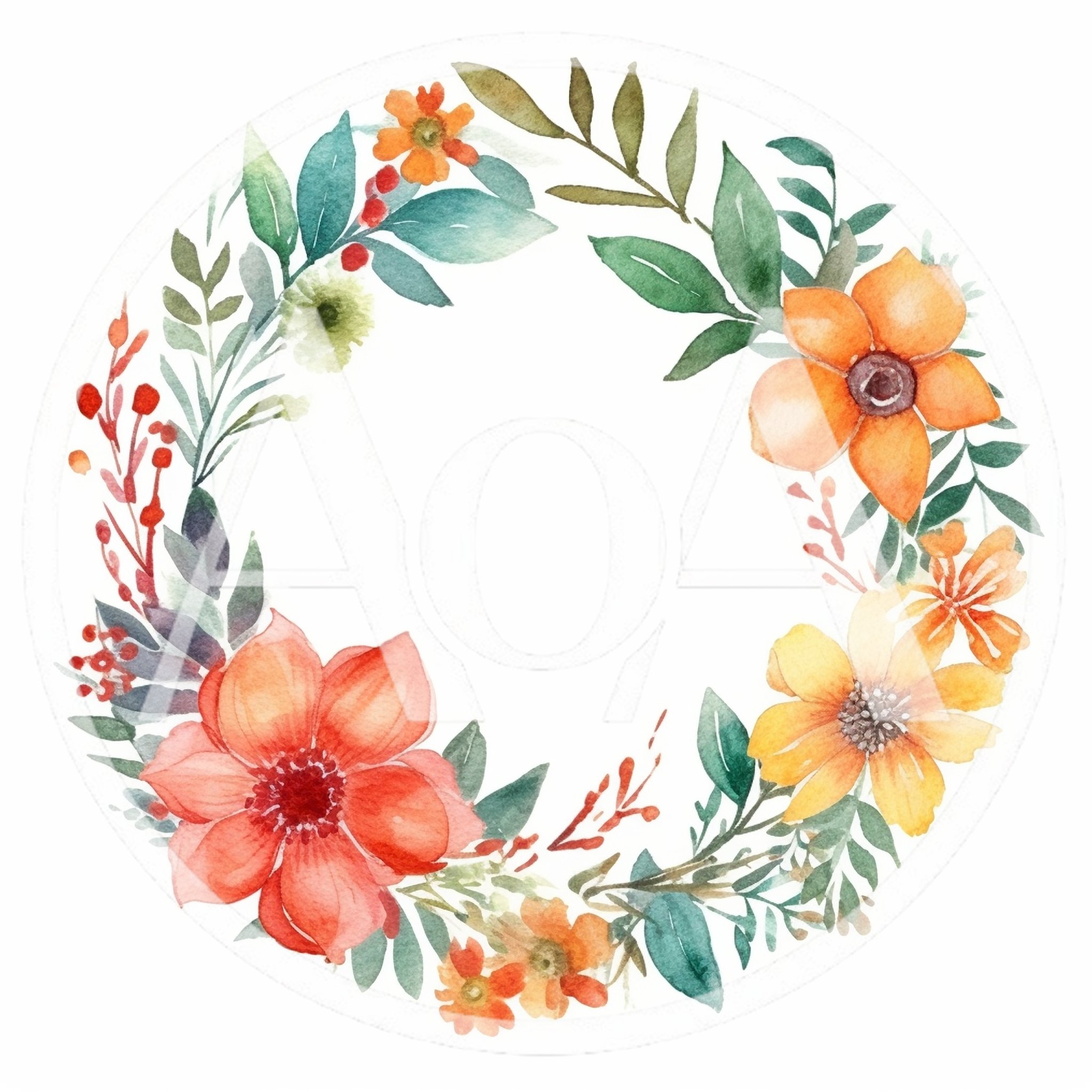 Watercolor Floral Wreath With Vibrant Orange And Red Flowers
