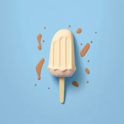 Creamy Popsicle With Chocolate Drips On Blue Background