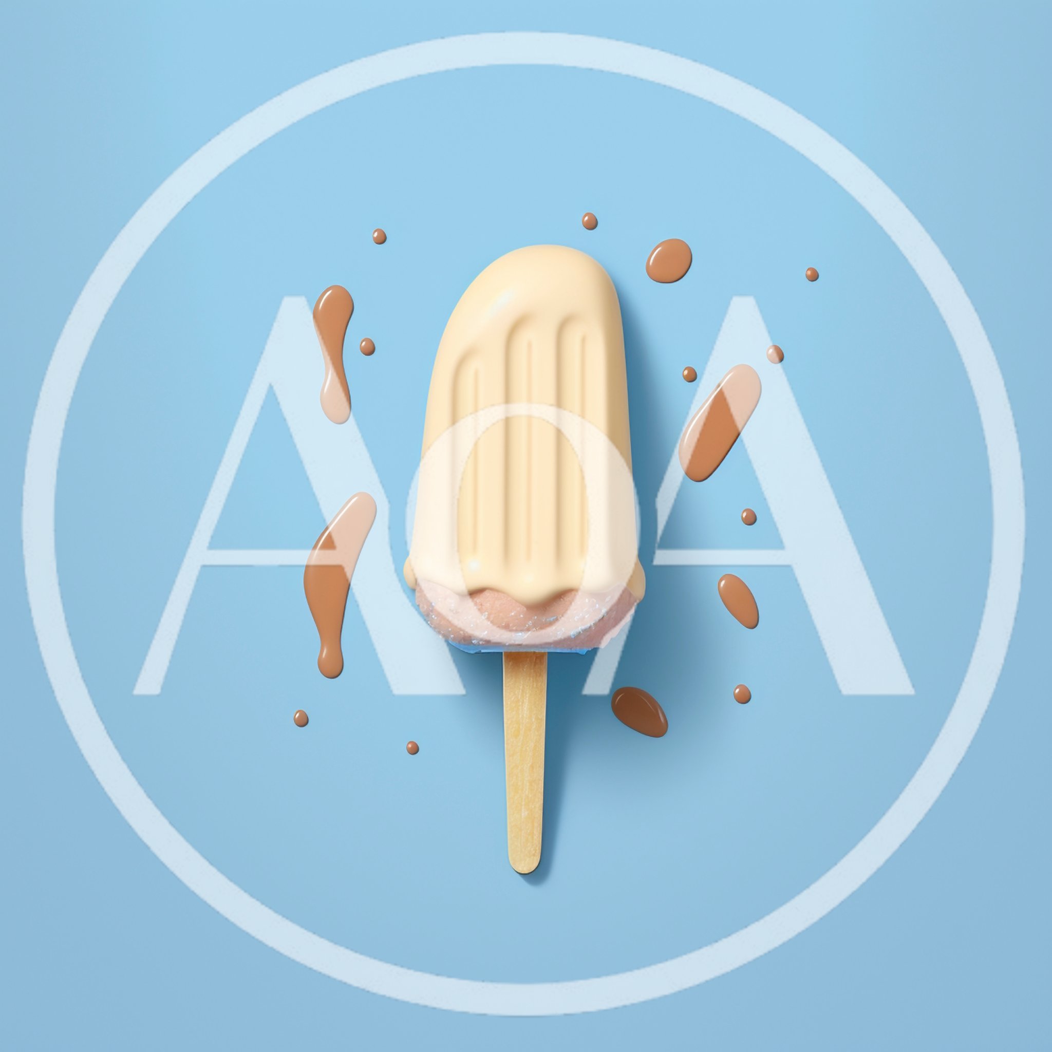 Creamy Popsicle With Chocolate Drips On Blue Background