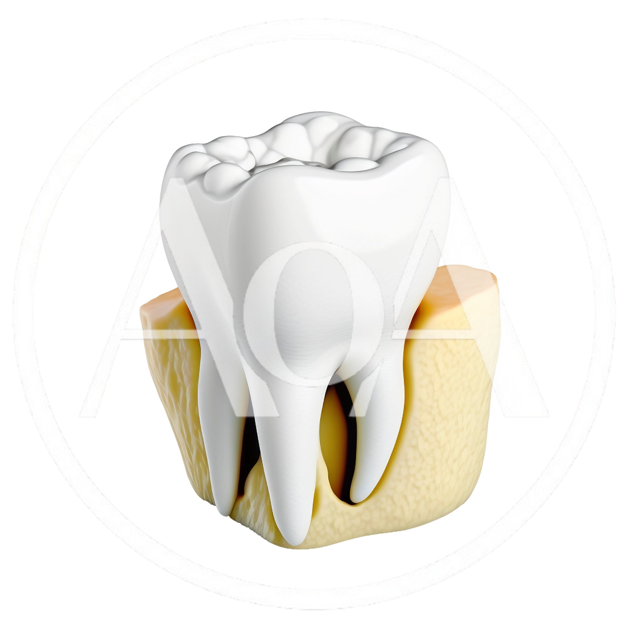 3D Render Of A Human Molar Tooth In Jawbone