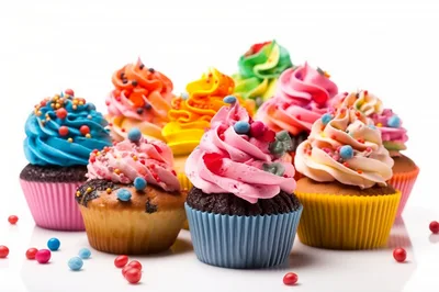 Assorted Colorful Cupcakes With Frosting And Sprinkles