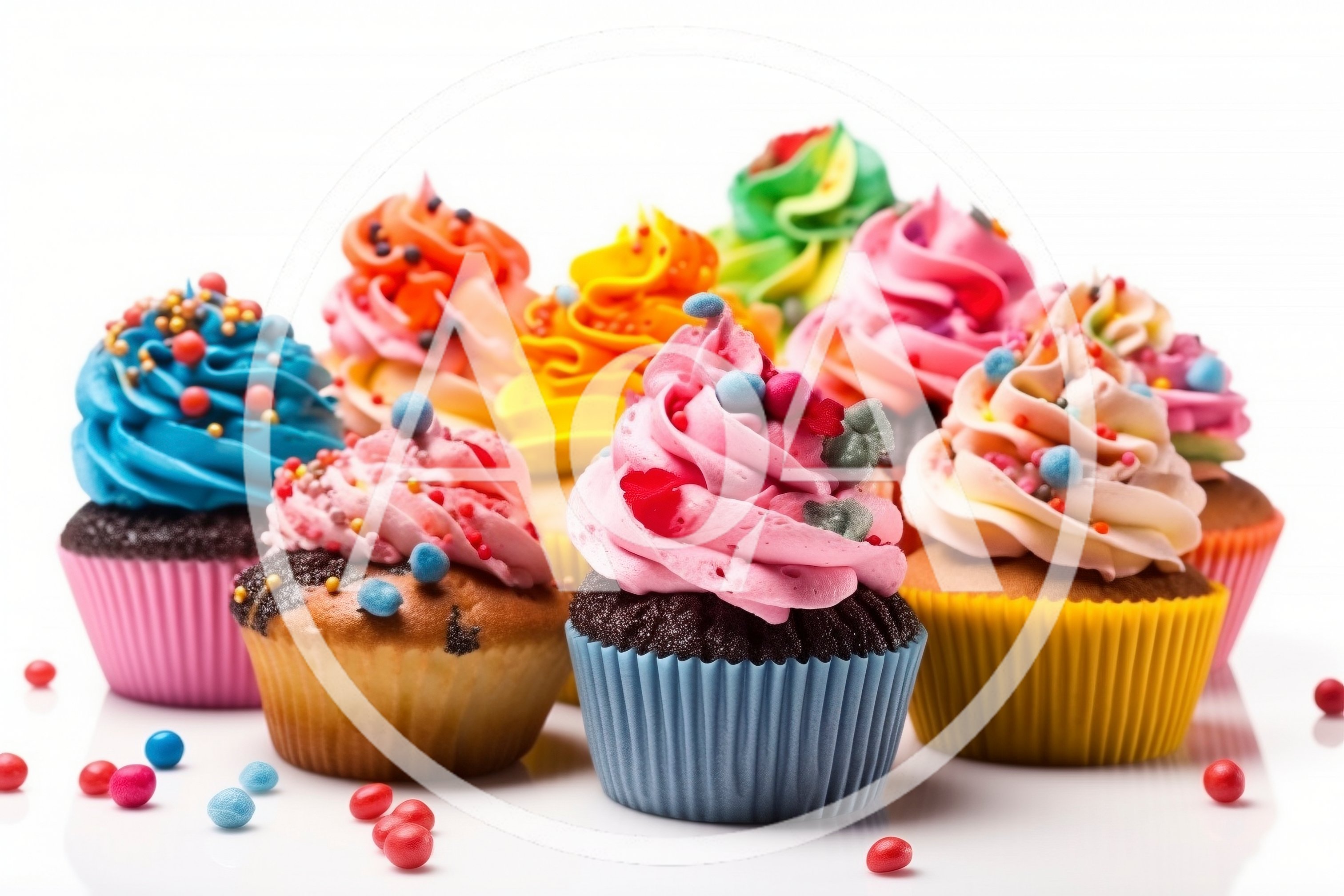 Assorted Colorful Cupcakes With Frosting And Sprinkles
