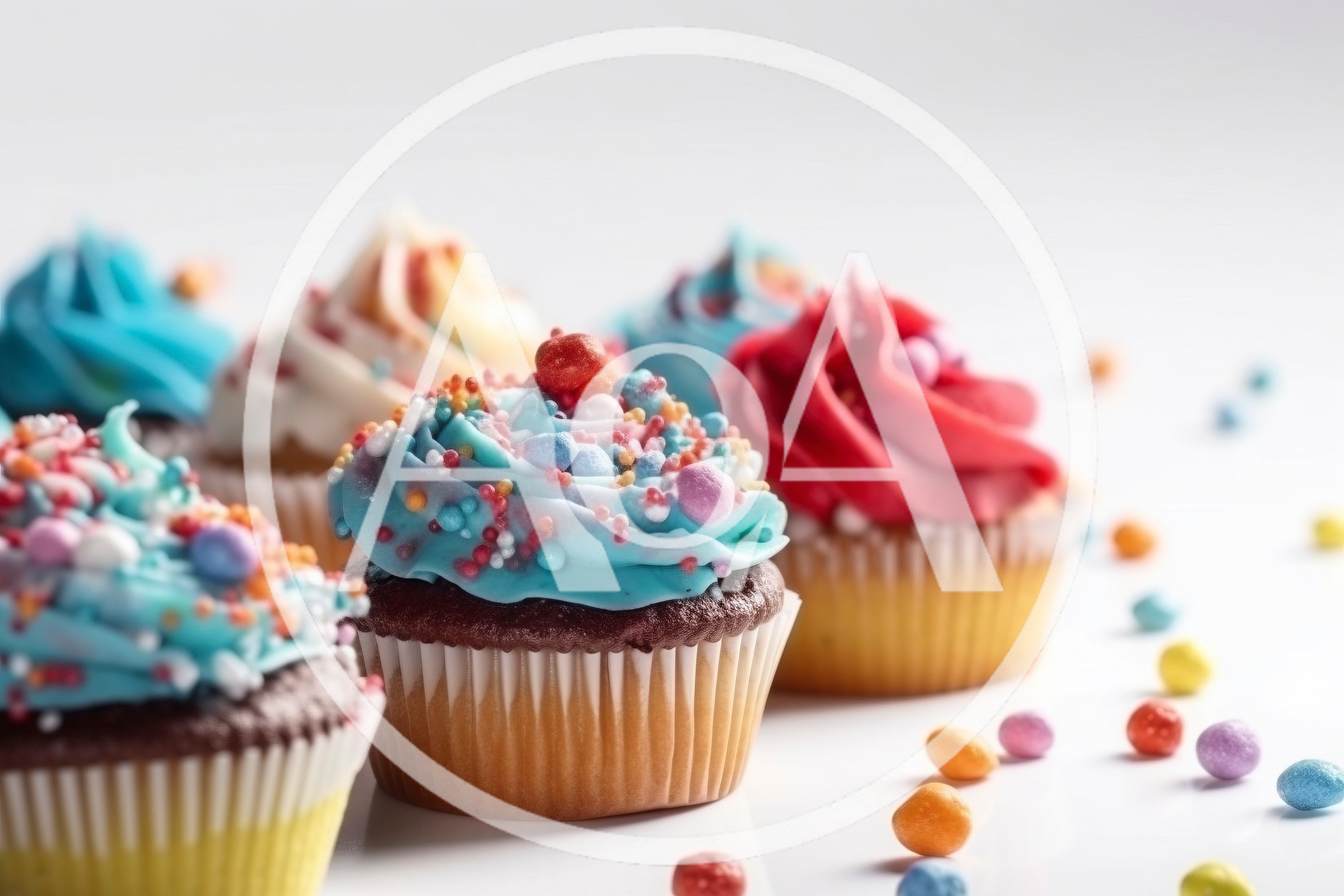 Assorted Colorful Cupcakes With Sprinkles On White Background