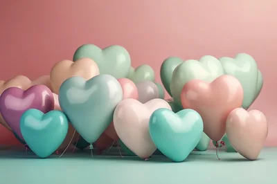 Pastel Heart Shaped Balloons Floating Together