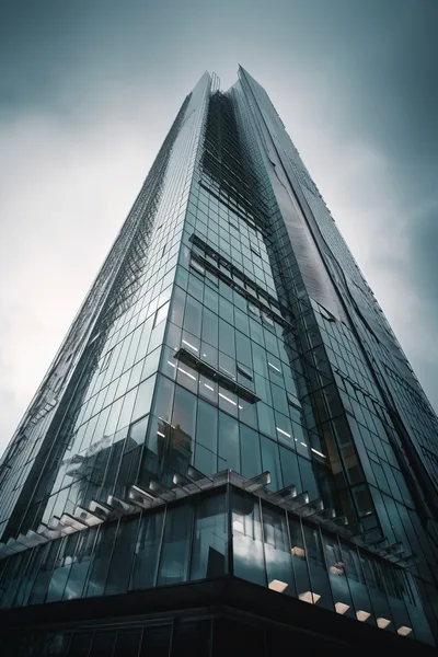 Modern Glass Skyscraper Under Overcast Sky