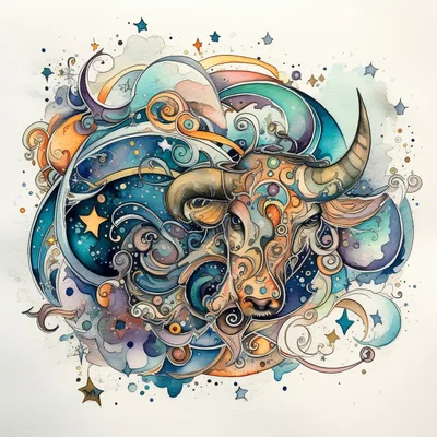 Artistic Watercolor Illustration Of Taurus Zodiac Sign