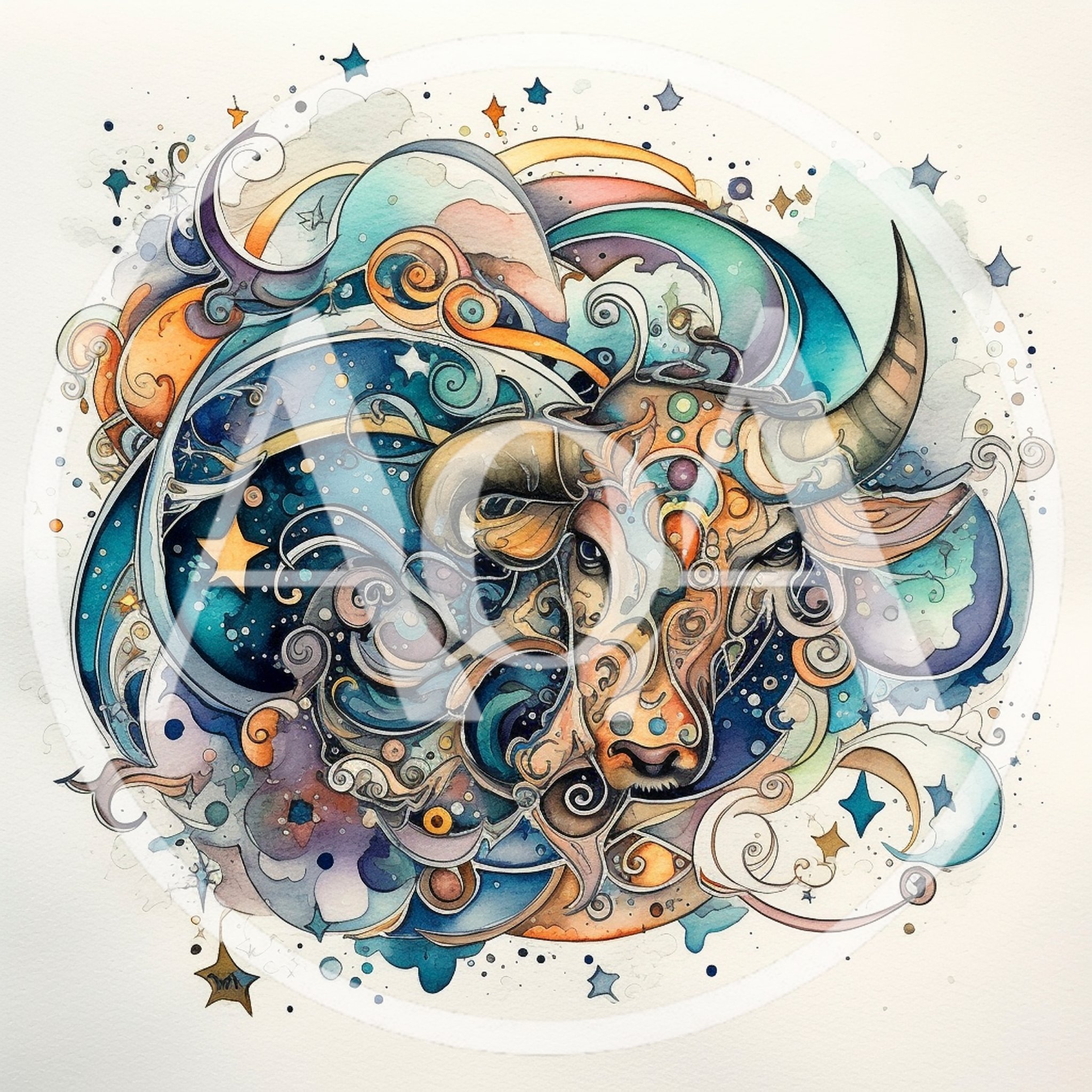 Artistic Watercolor Illustration Of Taurus Zodiac Sign