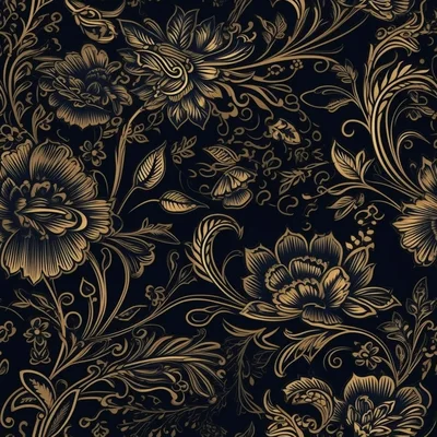 Seamless Floral Pattern With Gold Ornate Botanical Elements