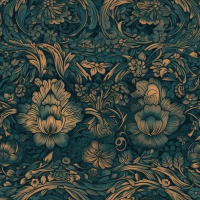 Seamless Floral Damask Pattern In Teal And Gold