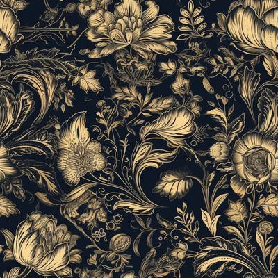 Seamless Floral Pattern With Ornate Gold Botanical Illustrations