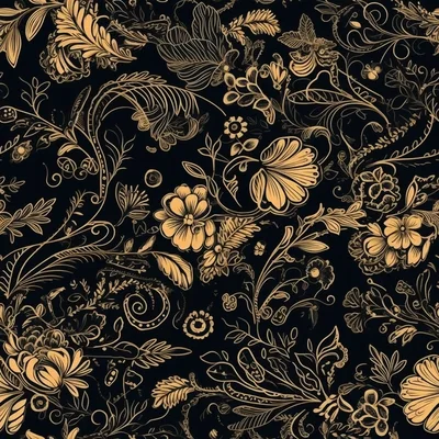 Elegant Gold Floral Pattern On Black Background
