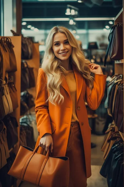 Young Woman Shopping For Handbags In A Boutique