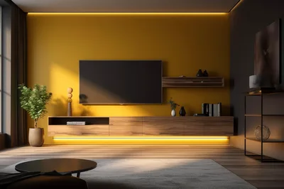Modern Living Room With Yellow Accent Wall
