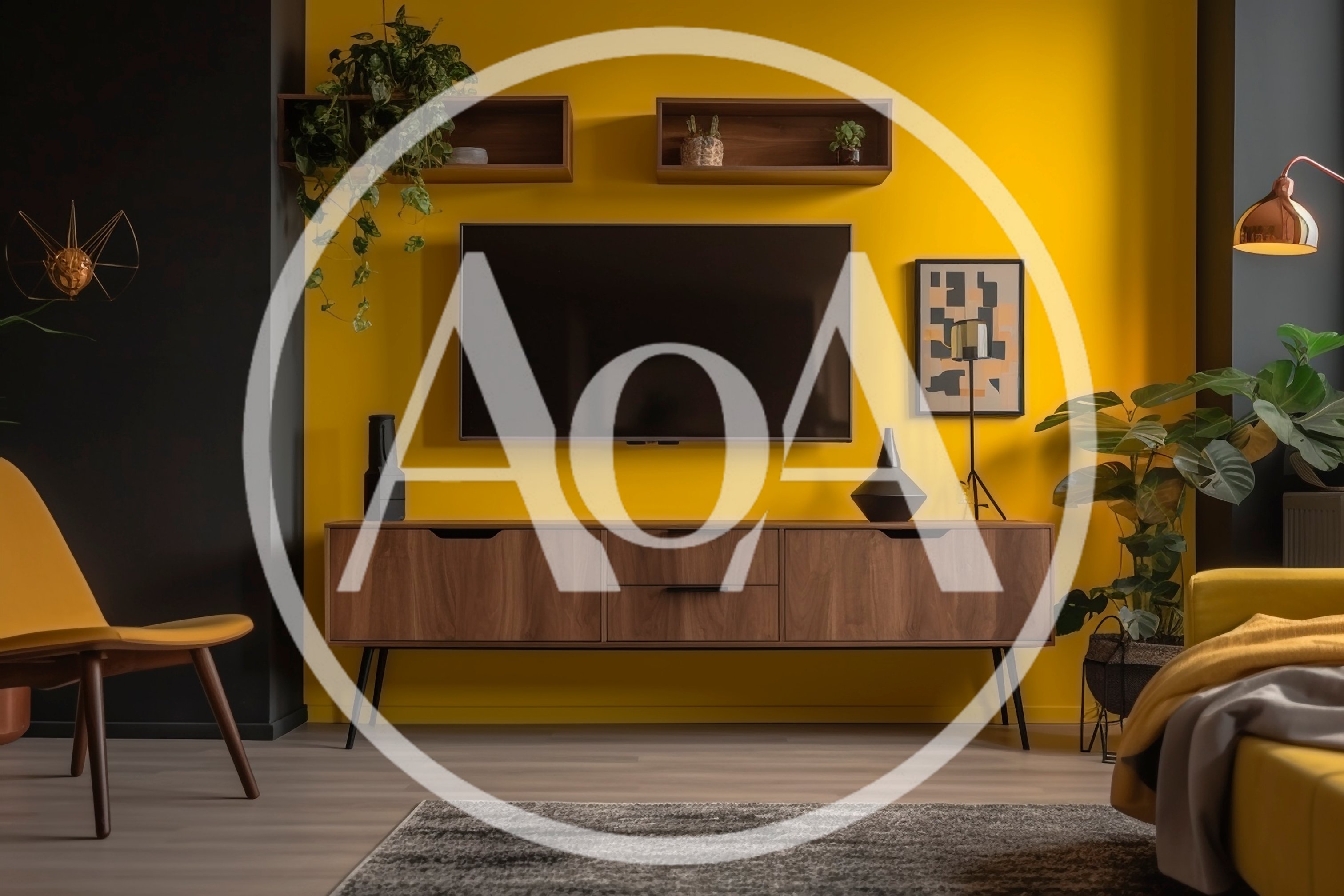 Modern Living Room Interior With Yellow Wall