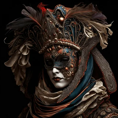 Ornate Venetian Carnival Masked Figure Portrait
