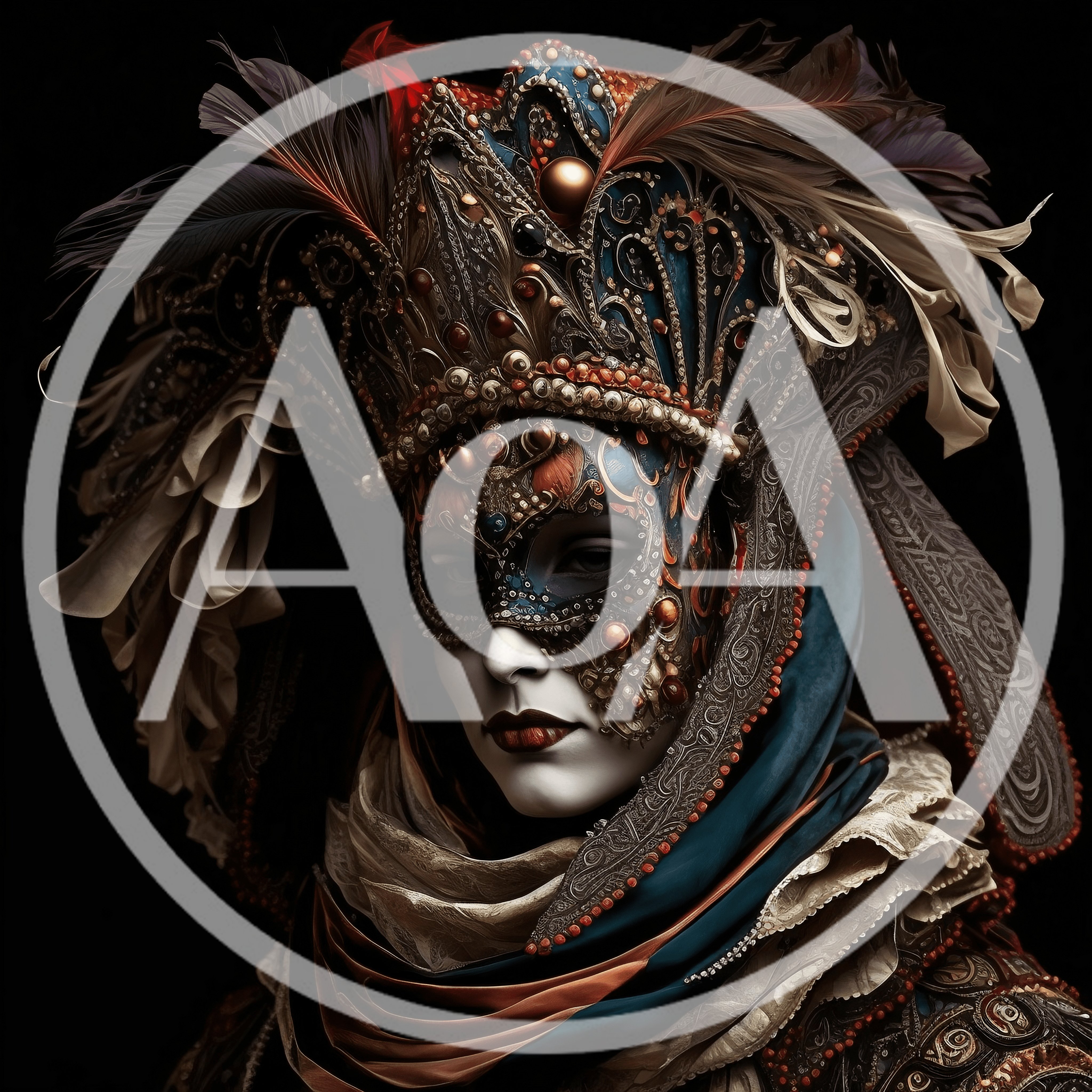 Ornate Venetian Carnival Masked Figure Portrait